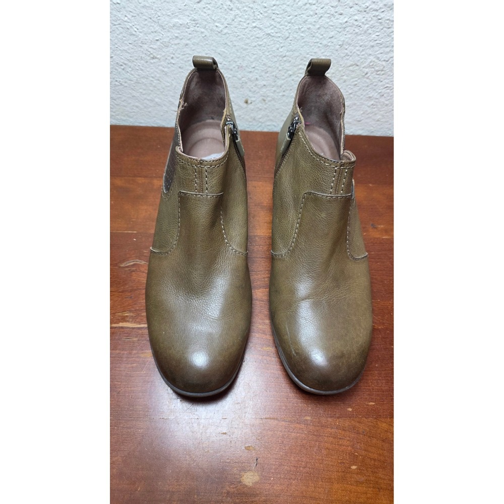 Dansko Ankle Boots Womens 40 Olive Green Leather Side Zip Low Heel Booties
